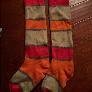 Garnet Hill Striped Christmas Stocking Set- Red, Orange, Gray 100% Cashmere
